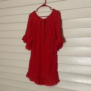 Ekouaer Red Ruffle Sleeve Tie Back Dress - Size S